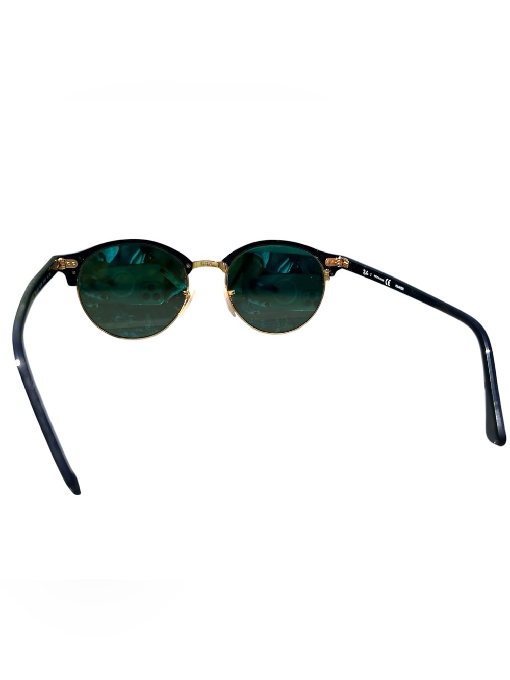 Ray-Ban Polarized Club Round RB4246 - Black Frames, Gold Accents, Green Lenses - Picture 5 of 8